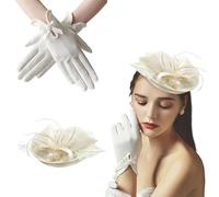 Fascinators And Hats for Wedding Feather Fascinator & Gloves Set for Women - 55g Ultra Lightweight Handmade Wedding Hats for Church, Cocktail, Garden Party (White)