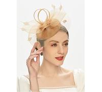 Fascinators for Weddings Fascinators for Women Bead Round Pillbox Loop Sinamay Headband Women's Fascinator Feathers Party Tea Hat,Veil Headband with Hair Clip Fit Cocktail Wedding Church