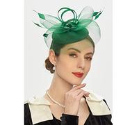Fascinators for Weddings Fascinators for Women Bead Round Pillbox Loop Sinamay Headband Women's Fascinator Feathers Party Tea Hat,Veil Headband with Hair Clip Fit Cocktail Wedding Church