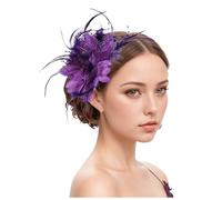 Fascinators for Weddings Flower Mesh Feathers Headband Faux Flowers Head Flowers Cocktail Evening Garden Tea Party Vintage Hair Accessories for Weddings Parties (Purple, One Size)