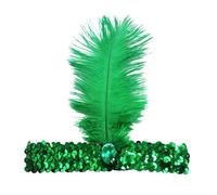 Fascinators for Weddings Ladies Solid color Elegant Feather Headband with Sequins Fashionable Headdress Feather Hair Accessories Sequins Ribbons A Headband for Church Cocktail Tea (Green, One Size)