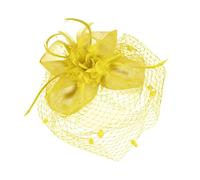 Fascinators for Women Elegant Net Fascinator Wedding Hat Clip, Vintage Lace Feather Weddings, Cocktail Evening Garden Tea Party, Headband with Weddings & Mother Of the Bride Yellow Fascinator