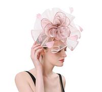 Fascinators for Women, Fascinator Headband Wedding Hair Accessories, Clip with Feather Flower Mesh Ladies Race Royal Ascot Cocktail Tea Party Headwear Weddings Net Hat and Feathers Pink Fascinator
