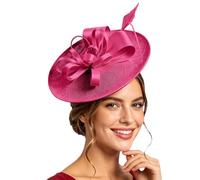 Fascinators for Women Fascinator Headband Weddings, Elegant and Charming Lace Feather Wedding Hat Clip, Hair Garden Tea Birthday Party Flower Races Brooch Clip Royal Ascot Race Hot Pink Fascinators