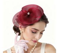 Fascinators for Women, Fascinators for Weddings, Elegant And Charming Nude Headband, Wedding Hat Clip, Girls Women Headwear Accessories for Ascot Race Cocktail Tea Garden Party Birthday (Burgundy)