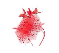 Fascinators for Women, Feather Fascinator Flower Headband Fashion Elegant Feather Hat Bridal Headpiece for Girls Fascinators Weddings Hair Accessory Evening Tea Party Cocktail Ladies (Red, One Size)