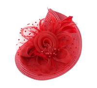 Fascinators for Women Hats and Fascinator Weddings Party Net Hat Feathers Mesh Flower Feather Wedding Headband Women's Tea Headwear with Clip Head Band Girls & Red Fascinators
