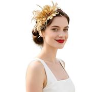 Fascinators for Women, Headwear Mesh Ribbons Feathers on a Headband and Forked Clip Cocktail Tea Party Girls Women Fascinator Hats Brooch Royal Ascot Wedding Race