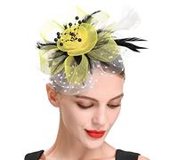 Fascinators for Women, Large Sinamay Flower & Feather Fascinator Hat with Bead Details, Polka Dot Mesh Veil, Headband and Clip for Weddings Race Royal Ascot Cocktail Tea Party