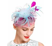 Fascinators for Women, Large Sinamay Flower & Feather Fascinator Hat with Bead Details, Polka Dot Mesh Veil, Headband and Clip for Weddings Race Royal Ascot Cocktail Tea Party