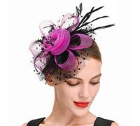 Fascinators for Women, Large Sinamay Flower & Feather Fascinator Hat with Bead Details, Polka Dot Mesh Veil, Headband and Clip for Weddings Race Royal Ascot Cocktail Tea Party
