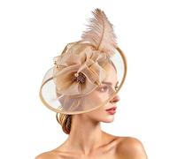 Fascinators for Women Small Weddings Weddings, Elegant and Charming Lace Feather Fascinator Wedding Hat Clip, Hair Garden Tea Birthday Party Headband Hoop Ladies Day Ascot Races Gold Fascinators