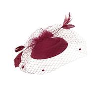Fascinators for Women, Tea Party Headband, Hat, Net Feathers, Hair Clip for Wedding, Cocktail and Church Headscarf, Women's Summer (Red, One Size)