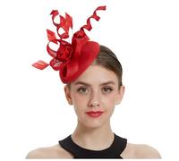 Fascinators for Women UK, Feather Mesh Wedding Bridal Shower Flower Headband Party Hat Hairclips Women Girls Prom Weddings Hats Headwear Evening Tea Party Cocktail Ladies Fascinator (Red, One Size)