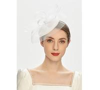 Fascinators for Women Wedding Fascinator Tea Party Hat Vintage Pillbox Headband Cocktail Headwear Girls and Flower Feather, with Clip, Elegant Weddings & Mother Of the Bride White Fascinator