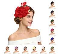 Fascinators for Women Wedding Hair Accessory Fascinator Headband with Flowers Mesh Feathers Brides Bridesmaids Headdress Fascinator Hat Elegant Lace Feather Fascinators for Ladies Race (One Size)