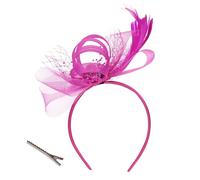 Fascinators for Women Wedding Hat Tea Party Royal Ascot Headdress Feather Mesh Hatinator Cocktail Rhinestones(One size,Purple red)