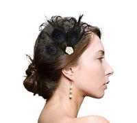Fascinators Hat Elegant Net Fascinator Wedding Clip, Vintage Lace Feather for Weddings, Cocktail Evening Garden Tea Party Flower Hats and Weddings Brooch Clip Royal Ascot Race Black Fascinators