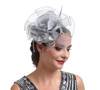 Fascinators Hat Fascinator Headband Feather Women's Tea Party Headwear with Clip Flower Head Band for Girls & Women Ladies Wedding Hat, Brooch Royal Ascot Race Grey Fascinator