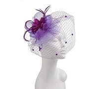 Fascinators Hat Flower Hair Fascinator Elegant Net Wedding Clip, Vintage Lace Feather for Weddings, Cocktail Evening Garden Tea Party Headband, with Weddings & Mother Of the Bride Purple Fascinators