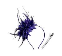 Fascinators Hat Flower Mesh Ribbons Feathers on a Headband and a Forked Clip with Feathers Cocktail Tea Party Headwear for Women and Girls