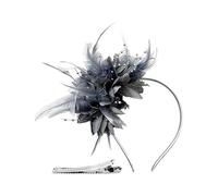 Fascinators Hat Flower Mesh Ribbons Feathers on a Headband and a Forked Clip with Feathers Cocktail Tea Party Headwear for Women and Girls