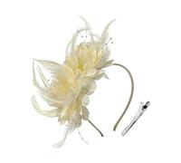 Fascinators Hat Flower Mesh Ribbons Feathers on a Headband and a Forked Clip with Feathers Cocktail Tea Party Headwear for Women and Girls