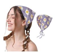 Fascinators Hat Flower Mesh Ribbons Feathers Women Headbands Knitted Headscarf White Headwrap Hair Bandanas Vintage Hippie Headband Tie Head Kerchief Boho Hair Accessories (Purple, One Size)