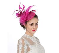 Fascinators Hat Flower Mesh Sinamay Feathers On a Headband and a Forked Clip Cocktail Tea Party Headwear for Girls and Women, M, A4-rose Red Sinamay