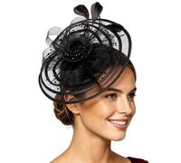 Fascinators Hat Flower Party Fascinator Net and Feathers Feather Headband Wedding for Weddings, Elegant Charming Lace Clip, Hair Garden Tea Birthday Black Fascinators