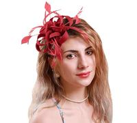 Fascinators Hat Flower Wedding Tea Party Vintage Pillbox Headband Cocktail Headwear for Girls and Women Facinator with Clip Red Fascinator