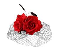 Fascinators Hat for Women Cocktail Tea Party Headwear Flower Feather Mesh Pillbox Hat Wedding Bridal Headdress Cocktail Tea Party Headwear Hair Accessories for Church Dance Party Girls (Red, One Size)