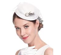 Fascinators Hat for Women Cocktail Tea Party Headwear Headwear Flower Mesh Ribbon Feathers Headband Beads Hats Cocktail Tea Party Headwear Hair Accessories for Weddings Vintage Tea (White, One Size)