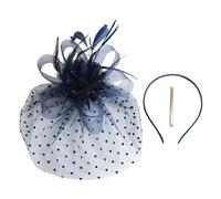 Fascinators Hat for Women Cocktail Tea Party Headwear Headwear Flower Mesh Ribbon Feathers Headband Beads Hats Retro Hat Cocktail Tea Hair Party Accessories for Weddings Vintage Tea (Navy, One Size)
