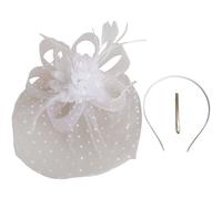 Fascinators Hat for Women Cocktail Tea Party Headwear Headwear Flower Mesh Ribbon Feathers Headband Beads Hats Retro Hat Cocktail Tea Hair Party Accessories for Weddings Vintage Tea (White, One Size)