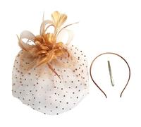 Fascinators Hat for Women Cocktail Tea Party Headwear Headwear Flower Mesh Ribbon Feathers Headband Beads Hats Retro Hat Cocktail Tea Hair Party Accessories for Weddings Vintage Tea (Yellow, One Size)