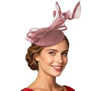 Fascinators Hat Small for Weddings Wedding Headwear Ladies Race Royal Ascot Pillbox Cocktail Tea Party Derby Women Women, Mesh Ribbons Feathers on a Headband and Forked Clip Girls Pink Fascinators