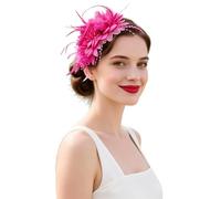Fascinators Hat Wedding Mesh Ribbons Feathers on a Headband and Forked Clip Cocktail Tea Party Headwear for Girls Women Flower Races Weddings Brooch Royal Ascot Race Red Fascinator