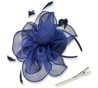 Fascinators Hats for Women, Organza Flower Mesh Feathers Tea Party Hat with Headband and Clip Navy Blue Flower Hat for Wedding, Cocktail Party, Tea Fascinators Hats for Women