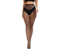 FasDivine Women's Sexy Fishnet Stockings Patterned Fishnet Tights High Waist Valentine's Day Rave Round-Hole Black, Black, One size