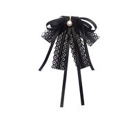 FASELE Black lace Bow Tie Brooches for Girl Women Fashion jabot collar brooch pins Pre-Tied Neck Tie Shirt Corsage Neck Tie, 5.1W*7.8L, Aluminum, pearl