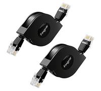 Fasgear Cat 6 Ethernet Cable, Retractable Network Cable 10Gbps 1MHz-250MHz RJ45 Connector Works for Modem Router, PC, Laptop, PS2 and More (2 Pcs Black)