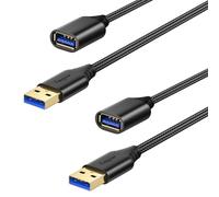 Fasgear USB 3.0 Extension Cable 2 Pack 6ft/1.8m,A-Male to A-Female 5Gbps High-Speed For Data Sync & Charging Nylon Braided USB Extender Cords Compatible For Camera/Printer/Webcam/PS5（2Black）