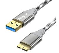Fasgear USB 3.0 to Micro B Cable - Nylon Braided 5Gbps Charging and Syncing for Galaxy Note 3, Hard Drive, Mobile Hard Disk (3ft, Gray)