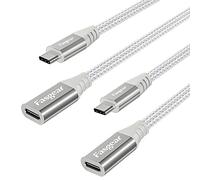 Fasgear USB C Extension Cable: Type C Male to Female Extender Cord Compatible for Magsafe Charger | Mag safe Wireless Charging | All Type C 2.0 devices (3ft, 2 White)