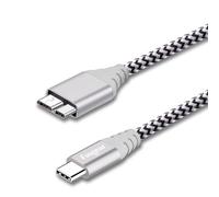 Fasgear USB C to Micro B Cable [3ft] Nylon Braided Metal Connector Type C to Micro 3.0 Cable Fast Charge 5Gbps Sync Compatible with Toshiba Canvio, Galaxy S5 Note 3 and More (3ft, Gray)
