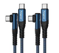 Fasgear USB C to USB C cable, 2 Pack 1.8m 60W Type C to Type C Right Angle 90 Degree, PD Fast Charging Charger Lead Compatible for Galaxy S22 S21 Mac-Book i-Pad Pro (6ft, 2 Blue)