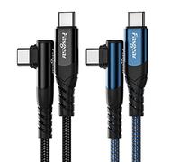 Fasgear USB C to USB C cable, 2 Pack 1.8m 60W Type C to Type C Right Angle 90 Degree, PD Fast Charging Charger Lead Compatible for Galaxy S22 S21 Mac-Book i-Pad Pro (6ft, Black&Blue)