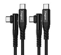 Fasgear USB C to USB C cable, 2 Pack 1.8m 60W Type C to Type C Right Angle 90 Degree, PD Fast Charging Charger Lead Compatible for Galaxy S24 S23 Mac-Book i-Pad Pro (6ft, 2 Black)