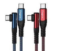 Fasgear USB C to USB C cable, 2 Pack 3m 60W Type C to Type C Right Angle 90 Degree, PD Fast Charging Charger Lead Compatible for Galaxy S24 S23 Mac-Book i-Pad Pro (10ft, Blue&Red)